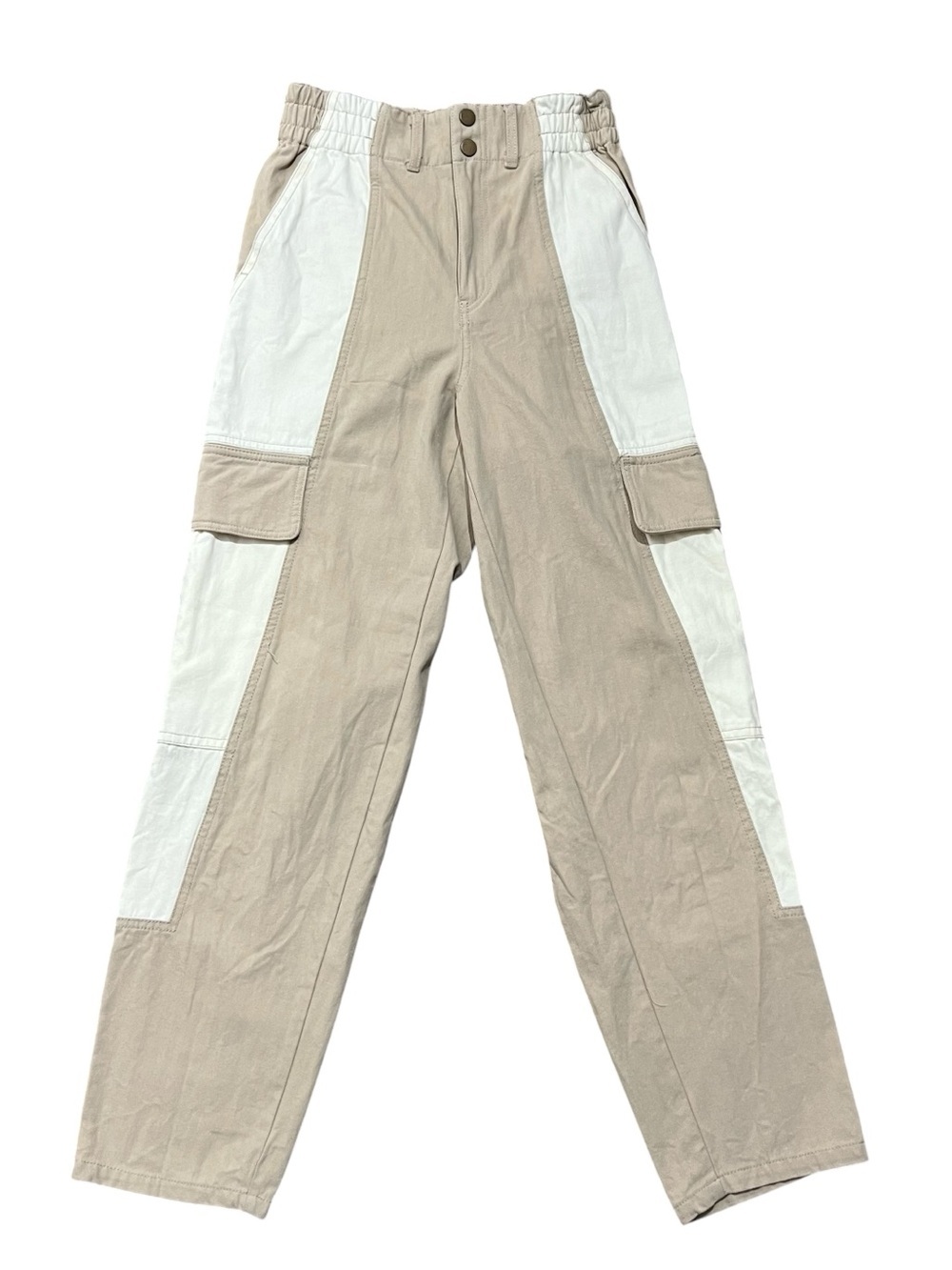 Gilded Intent Colorblock Cargo Pants Beige Two Tone High Waisted Utility Jeans